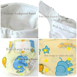 KaWaii Baby Newborn Cloth Diaper Value Pack - 6 Wateproof Cloth Diapers + 6 Super Absorbent Microfiber Inserts Reusable Washable Baby Nappies 6-22 lbs/0-18 Months