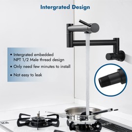 Cinwiny Pot Filler Faucet Wall Mount Matte Black Kitchen Restaurant Sink Stretchable Commercial Faucet with Folding Double Joint Swing Arm Single Hole Two Handles NPT Stainless Steel