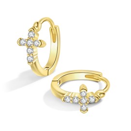 BIZK Hoop Earrings for Women Earrings Small Huggie Hypoallergenic Gold Silver with Zirconia Earrings for Women Girlfriend Mum Girls, Yellow Gold