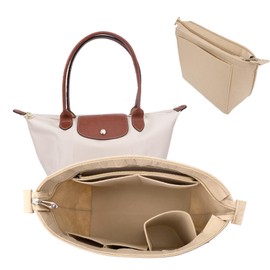 GADITIEK Bag Organiser Insert, Felt Beige Large Organiser for Longchamp Bag, Le Pliage Bag Organiser Large, Tote Bag Handbag Purse Organizer (Beige, L)