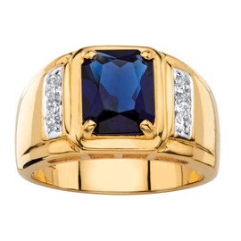 Palm Beach Jewelry Men's Yellow Gold-plated Emerald Cut Created Blue Sapphire and Diamond Accent Ring Sizes 8-16, Metal, Sapphire
