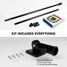 G128 Combo Pack: 6 Ft Aluminum Spinning Flagpole (Black) & West Virginia WV State Flag 3x5 Ft, LiteWeave Pro Series Printed 150D Polyester | Pole with Flag Included