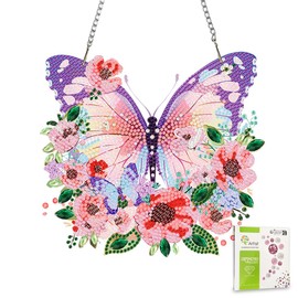 SupaDiya DIY Hanging Diamond Art Pendant Painting Kit, Butterfly Special Crystal Gem Craft Painting Kit Wall Window Ornament for Adult Home Office Decor Gift, Box Package (7.8x7.8 inch)