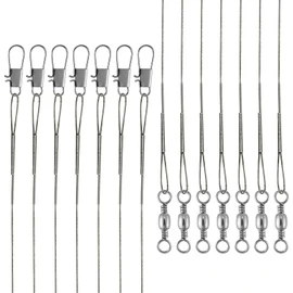 Alwonder 50-Pack Fishing Leaders, Fish Line Stainless Steel Wire with Swivel Snap, High-Strength 30LB Hi-Low Rig Fishing Wire Leader Fishing Tackle Gear Connector for Lures Baits Rigs Hooks Silver 8IN
