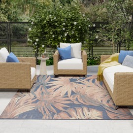 Nourison Aloha Blue Rose 7'10" x 10'6" Area Rug - Easy Clean, Non Shedding, Bed Room, Living Room, Dining Room, Kitchen (8' x 11')