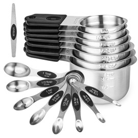 Smithcraft Magnetic Measuring Cups & Spoons Set 16, Stainless Steel Measuring Cups & Spoons Set, Metal Measuring Cups & Spoons Set, Measuring Cups & Spoons &Leveler for Cooking &Baking, Black