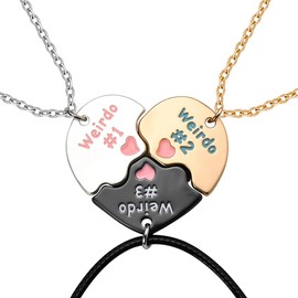 Matching Heart Necklaces for Best Friend Friendship Gifts for Women Funny Weirdo 1 Weirdo 2 Weirdo 3 Necklace Gold Best Friends Birthday Graduation Gifts for Her Cute Goodbye Gifts for Friends