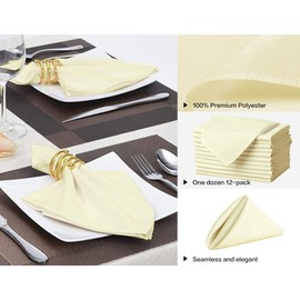 Surmente 20-Inch Polyester Cloth Napkins Linen Dinner Napkins - Set of 12 for Weddings, Banquets, or Restaurants (1-Dozen) (Ivory)