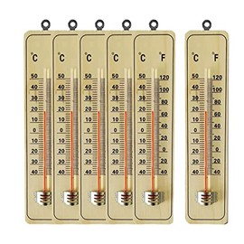 Tefola Termómetro de Madera para Interiores y Exteriores, Juego de 6 Piezas, Doble Escala  y , Analógico, Impermeable, Reutilizable                   