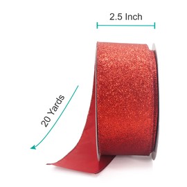 CT CRAFT LLC Glitter Wired Ribbon 2.5" x 20 Yards Red for Christmas Home Decor Bow Gift Wrapping DIY Crafts Wreath