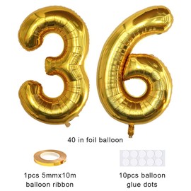 Xihuimay Number 36 Balloons - 40 inch Digital Birthday Balloons, Gold Number 36