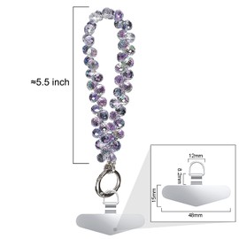 TENOC Beaded Phone Wrist Strap, Cellphone Lanyard Chain, Sparkling Wristlet Bracelet for Women, Purple