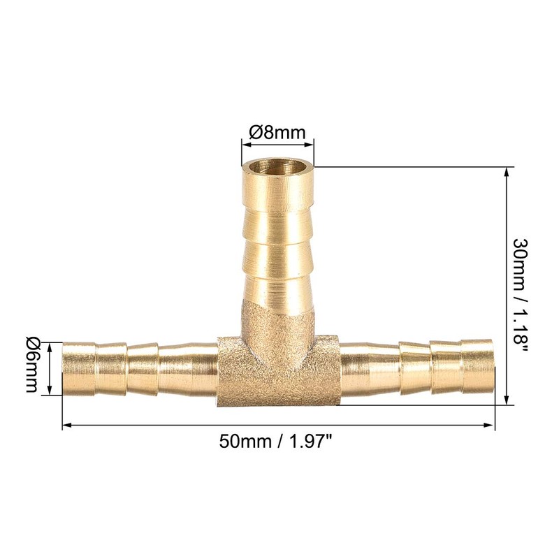 sourcing map Brass Hose Reducer Fitting T 3 Way Barb