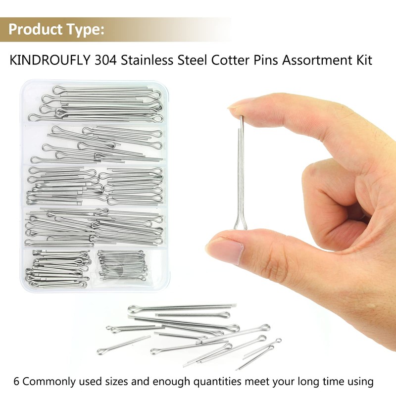 Kindroufly 120 Pieces 6 Sizes Cotter Pins Assortment Kit, 304