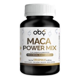 Oby Maca Power Mix | 3 Maca Peruana Orgánica 1000mg: Maca Negra, Maca Roja y Amarilla | Alta Pureza | Suplemento Alimenticio Vegano | Testo 120 Capsulas Sin Rellenos