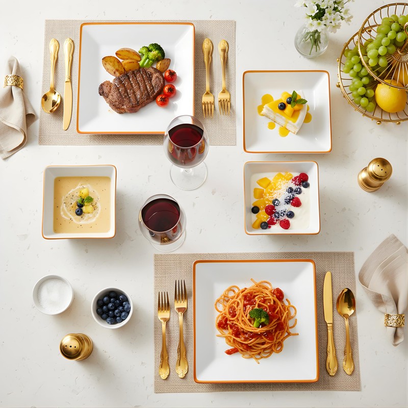 TP 12-Piece Melamine Dinnerware Sets, Plates and Bowls Dishes Set