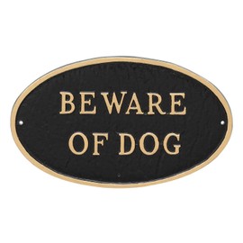 Montague Metal Products - Oval Beware Of Dog Sign Plaque WALL or LAWN - Powder Coated Aluminum - UV Resistant - Easy to Install