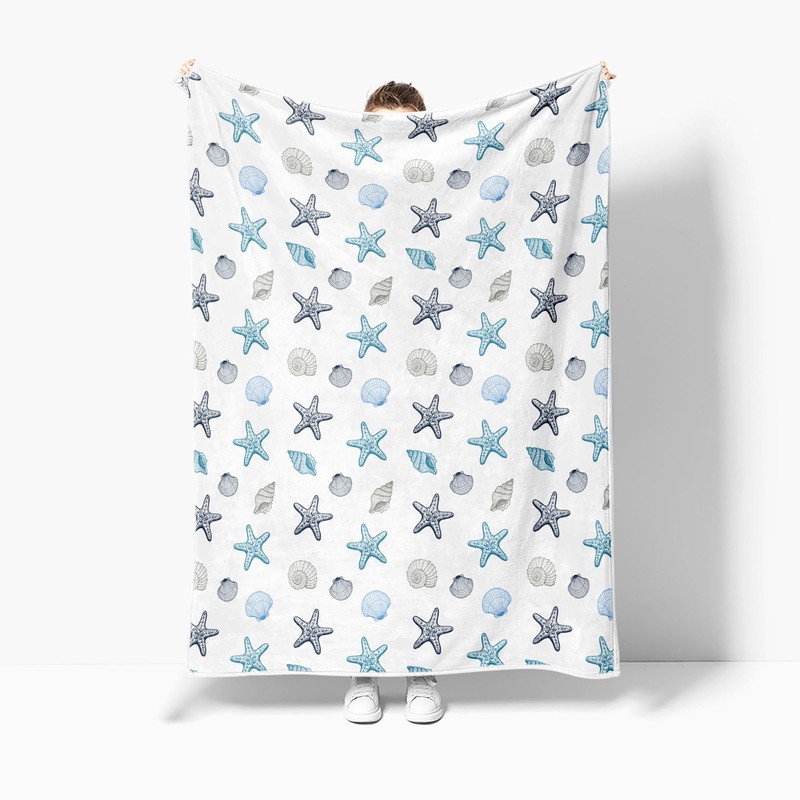 Ydbkt Coastal Ocean Beach Throw Blanket, Starfish Seashells Summer Fleece