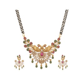 TARINIKA Antique Gold Plated Mirana Black Beads Mangalsuthra Necklace Set with Peacock Design - Indian Jewelry Set for Women | Perfect for Ethnic Occasions | Traditional South Indian Necklace | 1 Year Warranty*