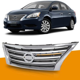 YLT AUTO Front Bumper Cover Upper Grille Replacement Shroud Chrome Front Mesh Air Intake for 2013-2015 Nissan Sentra S SV SL FE+S