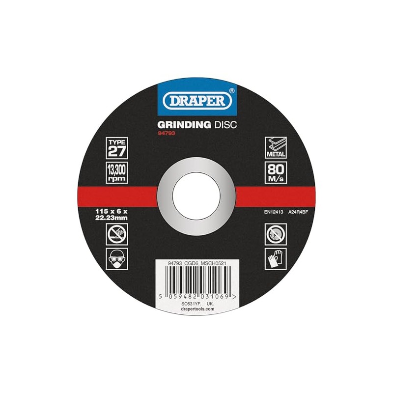 Draper 94793 DPC Metal Grinding Disc, 115 x 6 x