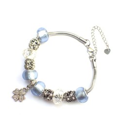 Light Blue Stainless Steel Clover Charm Bracelet for Women with Crystals