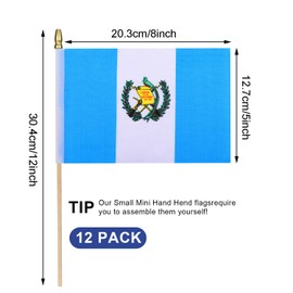 HSQCEZ 12Pcs Small Guatemala Flags on Wooden Stick Mini Guatemalan Flag Hand Held Flag Decorations,5x8 Inch