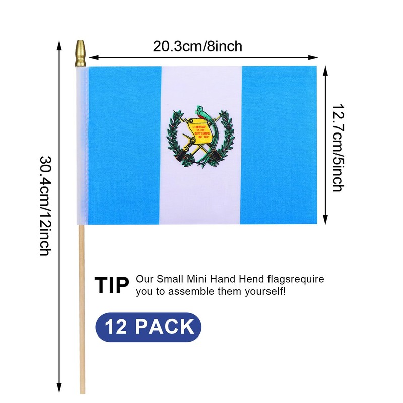 HSQCEZ 12Pcs Small Guatemala Flags on Wooden Stick Mini Guatemalan