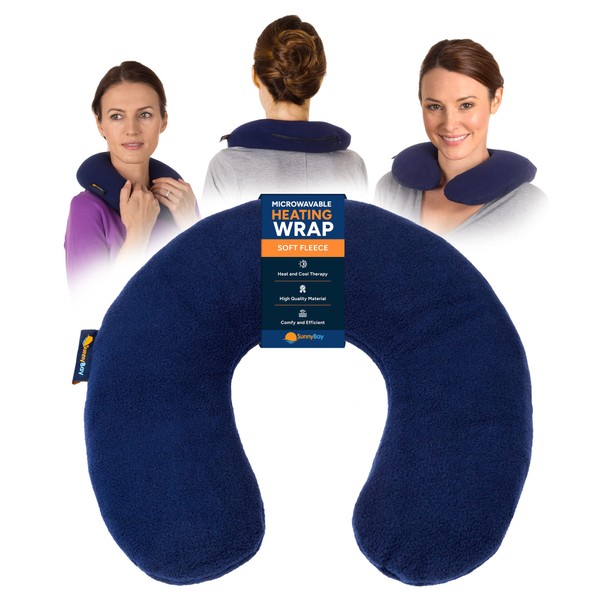 SunnyBay Microwave Heating Pad, Microwavable Heated Neck Pillow for Moist Hot or Cold Therapy, Heated Neck and Shoulder Wrap with Wheat Filling and Washable Cover, FSA HSA Approved, Navy Blue, Large
