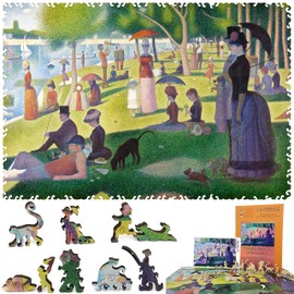 Wooden Puzzle for Adults - Uniquely Shaped Pieces - Made in The USA by FoxSmartBox - 440 Pieces - A Sunday Afternoon on The Island of La Grande Jatte