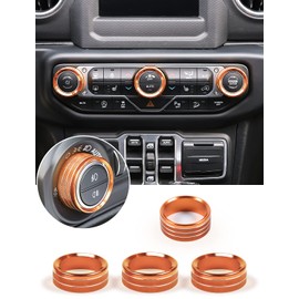 Savadicar HVAC Climate Control Panel Knob Trim Kit & Light Control Switch Cover, Air Conditioner Knob Aluminum Alloy Ring for 2018-2022 Jeep Wrangler JL JLU & Gladiator JT, Interior Accessories,Orange