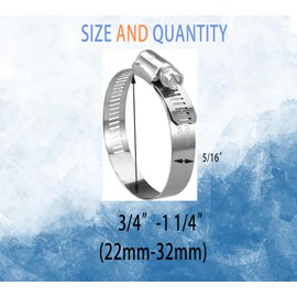 AOPANDA 15 Pack Stainless Steel Hose Clamp Adjustable 3/4''-1-1/4'' (22-32mm) Worm Gear Hose Clamp, Metal Fuel Line Pipe Clamp for Plumbing, Automotive And Mechanical Application