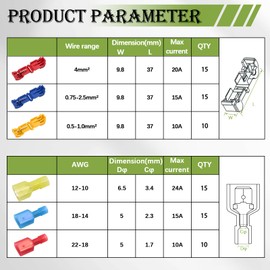 Twidec/Quick Splice Wire Terminals T-TAP Disconnect Self-Stripping 22-10 AWG with Nylon Fully Insulated Male Spade Electrical Terminals Kit for Automotive Marine