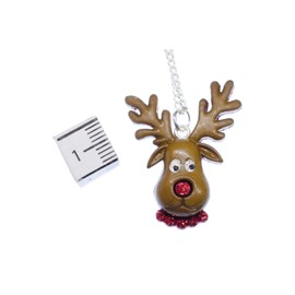 Miniblings Rentier Weihnachten Halskette - Handmade Modeschmuck I Kette mit Anhänger Länge: 45cm - Kopf Glitzer Hirsch Elch