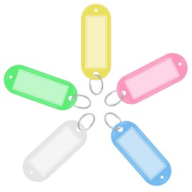 Toplive Tag Keychain, Name Tags, Set of 50, 5 Colors, Number Tags, Luggage Tags, Name Tag Clip Holder, Plastic, Metal, Keyring Tags, ID Key Ring Tags, Commercial Use, Lightweight, Portable, Oval Shape
