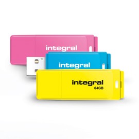 Integral 64GB Neon USB 2.0 Flash Drive 3-Pack (Pink/Blue/Yellow)