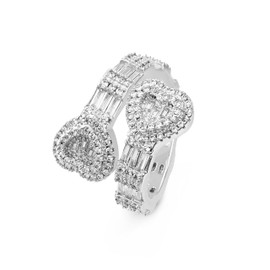 Iced Out Jewelry Baguette Cz Adjustable Heart Ring, All Match Bling Bling Dainty Gold Pinky Ring Party Rose Gold Love Men Women Luxury Jewelry, Ring Size: 7, Brass, Cubic Zirconia