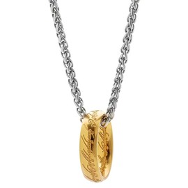 Tckyi Engraved Titanium Steel Gold Ring Pendant Necklace with Wheat Silver Chain for Men Women