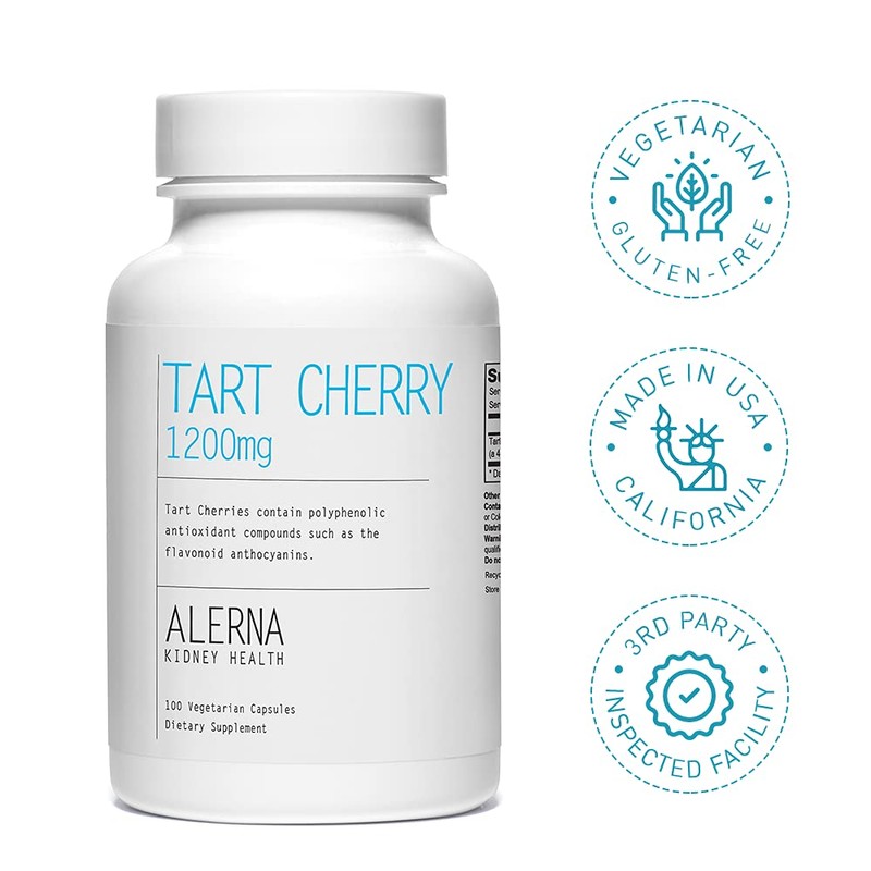 Alerna Kidney Health Tart Cherry Extract 1200 mg, 100 Vegetarian
