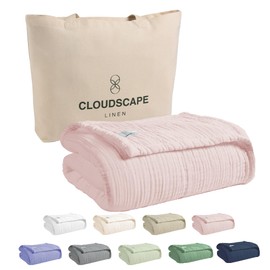 Soft 4 Layer Muslin Cotton Blankets Queen Size for Bed, 100% Cotton Blanket for All Season, Pre-Washed Gauze, Best Summer Blanket, 92x92, Seashell Pink