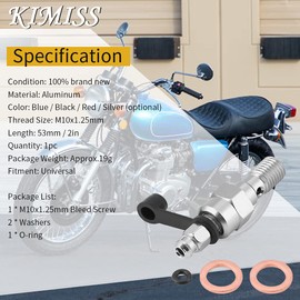 KIMISS M10 x 1.25 mm Brake Cylinder Brake Caliper Bleed Screw Nipple Banjo Screw + Dust Cap (Silver), Blue / Black / Red / Silver