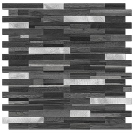 STICKGOO Peel and Stick Backsplash Tile, Stick on Backsplash for Kitchen and Bathroom, Black Grey Wood Look PVC Mixed Metal Silver Self Adhesive Wall Tiles(Sample)
