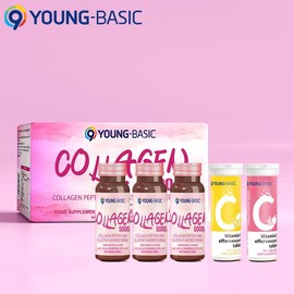 9YOUNG-BASIC 9 Young-Basic Collagen Liquid Drink 5000mg Plus Vitamin C Bundle Collagen Peptide & Vitamin Supplement - Reduces Wrinkles, Improves Sleep - Healthcare Beauty Colagen Dietary Fitness - Liquid + Tablet: 3 boxes + 3 pcs Peach