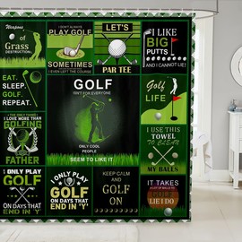 Castle Fairy Men Golf Shower Curtain Golf Ball Sports Theme Bathroom Curtain for Kids Boys Adult Bathtub Decor Green Patchwork Plaid Waterproof Curtain Modern Fashion Bath Curtain,12 Hooks,72" Wx84 L
