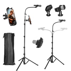 Nietoto 2 in 1 Foldable Microphone Floor Stand with Phone/Tablet Holder, 78’’ Tall Height Adjustable Mic Boom Tripod, For Singing, Performance, Karaoke, Speech, Stage, 17" Min Storage size with Bag