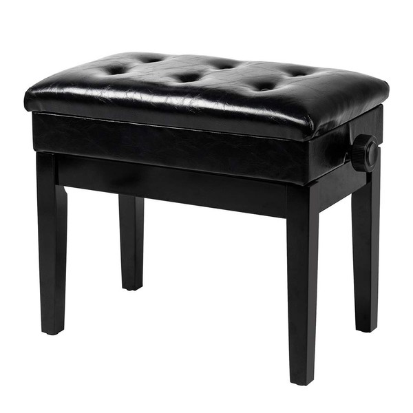 Bonnlo Adjustable Black Piano Bench with Storage Faux Leather Wooden Piano Stool with Padded Cushion