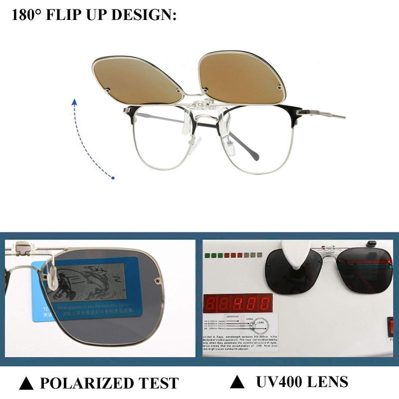 FF FRAZALA Polarized Clip on Sunglasses Over Prescription/Reading Glasses for