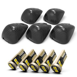 AMEXMART 5pcs Cab Marker Lights Smoked Lens Covers and White T10 LED Bulbs Compatible with Ford F150 F250 F350 F450 F550 Super Duty 1999-2016