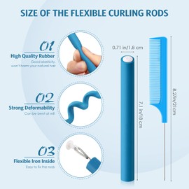 30 Pieces Flexible Curling Rods Twist Foam Hair Rollers Soft Foam No Heat Hair Rods Rollers and 1 Steel Pintail Comb Rat Tail Comb for Women Girls Long and Short Hair (7 x 0.7 Inch, Blue)