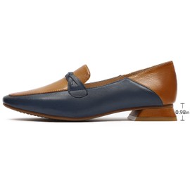 Mona flying Mocasines de piel para mujer, estilo Penny Mocasines planos casuales para mujeres y niñas, Azul marino café, 10.5 US